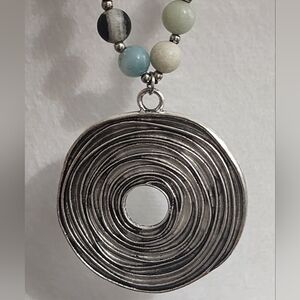 Silvertone Spiral Pendant Beaded Necklace